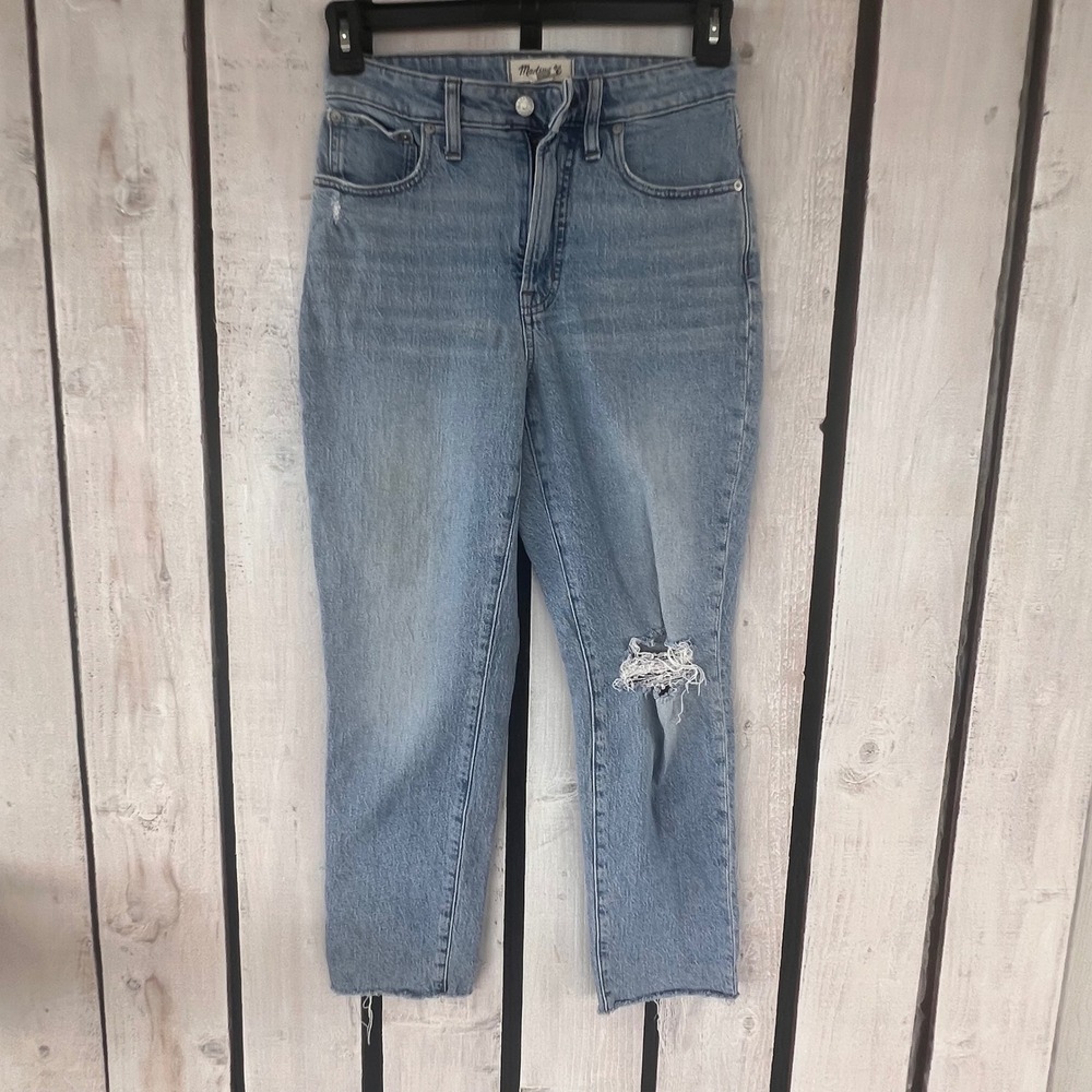 Madewell Curvy Perfect Vintage Jean Women 27 Light Blue Good Distressed Raw Hem